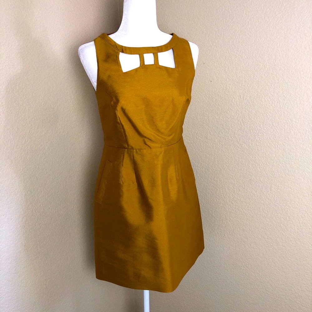 Anthropologie Maeve Chardonnay Gold Bow Dress 6